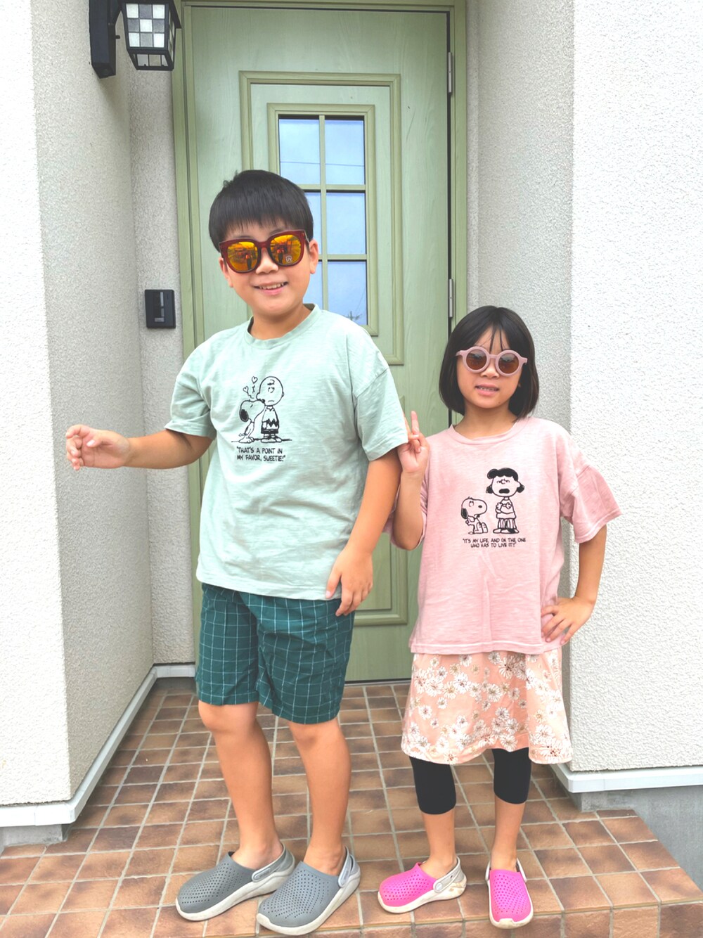 「PEANUTSのSNOOPY/スヌーピー　カラバリTシャツ（Tシャツ/カットソー、グリーン系）」を使った、daiminaさん（キッズ・120cm）の夏コーディネートの1枚目の写真