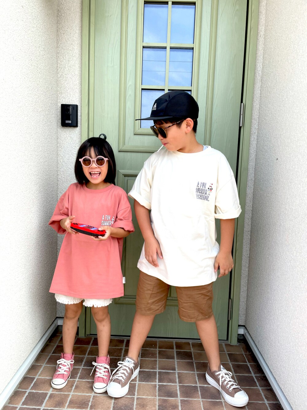 「MAKE YOUR DAYのおばけバックプリントTシャツ■150.160cm（Tシャツ/カットソー、ホワイト系）」を使った、daiminaさん（キッズ・120cm）の夏コーディネートの1枚目の写真