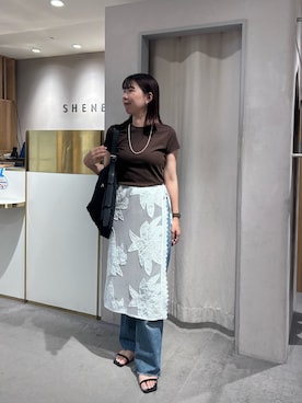 「SHENERY（シーナリー）の【Her Edit】レースラップスカート（スカート、ホワイト系）」を使った、IGARASHI_166cmさん（レディース・166cm）の夏コーディネート