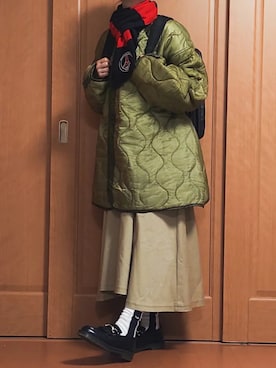 「サッカーマフラー」｜「アイテム（ジャケット/アウター）」を使った、zyun1977bさん（レディース・163cm）の冬コーディネート