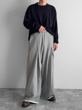 「nowm（ノウム）の【nowm】MILANO RIB LOOSE CREW NECK KNIT / ミラノリブ ルーズクルーネックニット（ニット/セーター、ブルー系）」を使った、つね。さん（メンズ・174cm）の春コーディネート