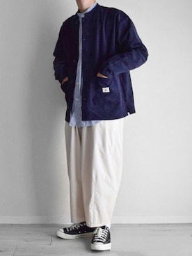「ネイビーコーデ」｜「アイテム（ブルゾン）」を使った、つね。さん（メンズ・174cm）の秋コーディネート
