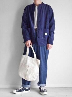 「ネイビーコーデ」｜「アイテム（ブルゾン）」を使った、つね。さん（メンズ・174cm）の秋コーディネート