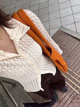 「アイテム（トートバッグ、オレンジ系）」を使った、38さん（レディース・156cm）の秋コーディネート