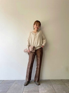 「アイテム（ブーツ、グリーン系）」を使った、mioさん（レディース・155cm）の秋コーディネート