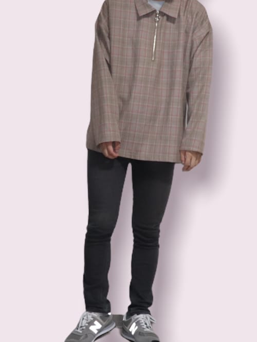 PEOPLESTYLE ハーフジップパーカーチェック柄ビッグシルエット セール】【neos -addictive design-】ビッグシルエット ハーフ