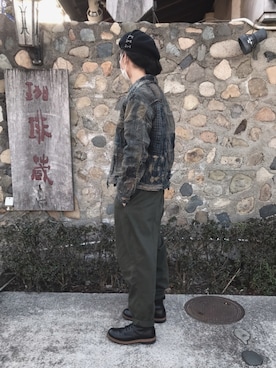 「アイテム（デニムジャケット、グリーン系）」を使った、Taiki Ssimamuraさん（メンズ・171cm）の冬コーディネート