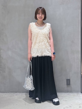 「LAKOLE（ラコレ）のアイテム（かごバッグ）」を使った、かのさん（レディース・160cm）の春コーディネート