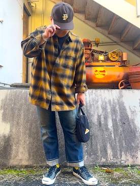 「アイテム（バッグ）」を使った、MEKZさん（メンズ・170cm）の秋コーディネート