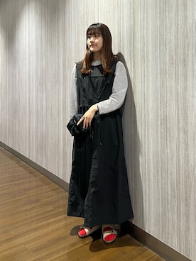 「FORK&SPOON（フォークアンドスプーン）のFORK&SPOON　ウエストドローコードワンピース（ワンピース、ブラック系）」を使った、rihokoさん（レディース・159cm）の春コーディネート