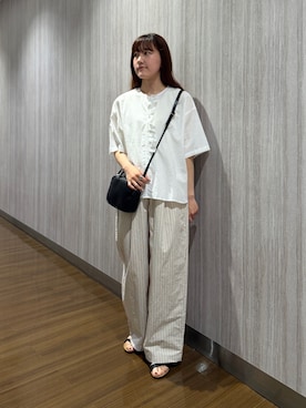 「かぐれ（カグレ）のコットンリネンフリルプルオーバー（シャツ/ブラウス、ホワイト系）」を使った、rihokoさん（レディース・159cm）の夏コーディネート