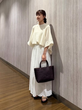 「かぐれ（カグレ）のリネンコットンフレアプルオーバー（シャツ/ブラウス、ホワイト系）」を使った、rihokoさん（レディース・159cm）の夏コーディネート