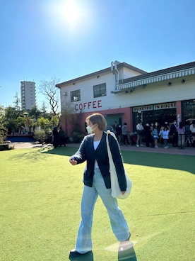 「UNIQLO（ユニクロ）のワイドフィットカーブジーンズ（デニムパンツ、ブルー系）」を使った、sh02112さん（レディース・158cm）の冬コーディネート
