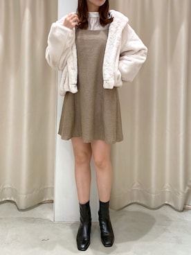 「ファーコート」｜okamu🍦骨格ストレートさん（レディース・159cm）の秋コーディネート