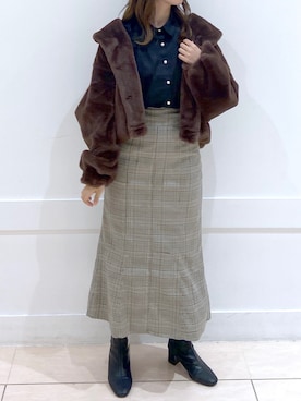 「ファーコート」｜okamu🍦骨格ストレートさん（レディース・159cm）の秋コーディネート