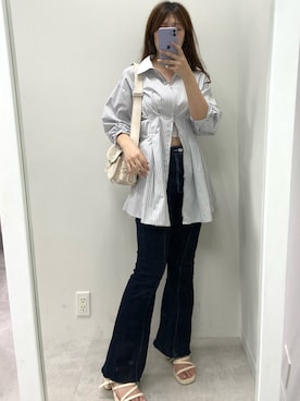「one after another NICE CLAUP（ワンアフターアナザーナイスクラップ）のアイテム（シャツワンピース）」を使った、okamu🍦骨格ストレートさん（レディース・160cm）の夏コーディネート