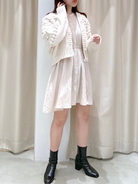 「ニットカーディガン」｜「アイテム（チュニック）」を使った、okamu🍦骨格ストレートさん（レディース・159cm）の秋コーディネート