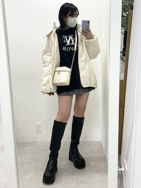 「アイテム（ダウンジャケット/コート、ピンク系）」を使った、okamu🍦骨格ストレートさん（レディース・160cm）の冬コーディネート