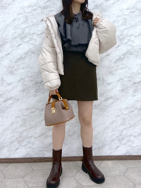 「one after another NICE CLAUP（ワンアフターアナザーナイスクラップ）の美シルエットなシンプルスカパン（その他パンツ）」を使った、okamu🍦骨格ストレートさん（レディース・159cm）の冬コーディネート