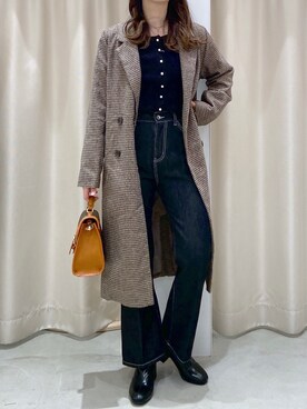 「one after another NICE CLAUP（ワンアフターアナザーナイスクラップ）のアイテム（チェスターコート）」を使った、okamu🍦骨格ストレートさん（レディース・159cm）の秋コーディネート