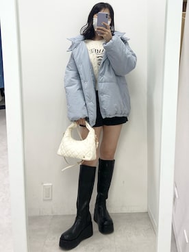 「アイテム（ダウンジャケット/コート、ピンク系）」を使った、okamu🍦骨格ストレートさん（レディース・160cm）の冬コーディネート