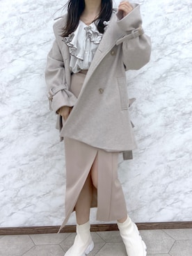 「スリット」｜「アイテム（その他アウター）」を使った、okamu🍦骨格ストレートさん（レディース・159cm）の冬コーディネート