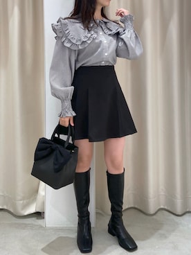 「丸襟」｜okamu🍦骨格ストレートさん（レディース・159cm）の冬コーディネート