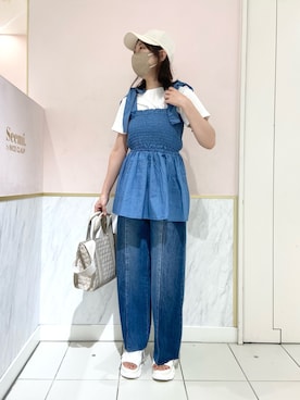 「one after another NICE CLAUP（ワンアフターアナザーナイスクラップ）のアイテム（キャップ）」を使った、okamu🍦骨格ストレートさん（レディース・159cm）の夏コーディネート