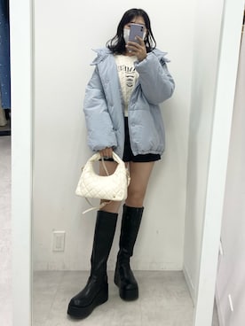 「アイテム（ダウンジャケット/コート、ピンク系）」を使った、okamu🍦骨格ストレートさん（レディース・160cm）の秋コーディネート