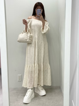 「オールホワイトコーデ」｜okamu🍦骨格ストレートさん（レディース・160cm）の春コーディネート