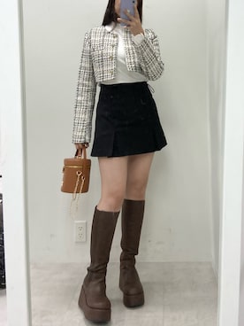 「one after another NICE CLAUP（ワンアフターアナザーナイスクラップ）のアイテム（ノーカラージャケット）」を使った、okamu🍦骨格ストレートさん（レディース・160cm）の秋コーディネート
