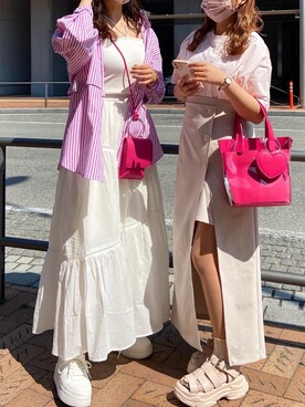 「ロンクスカート」｜「アイテム（サンダル）」を使った、okamu🍦骨格ストレートさん（レディース・159cm）の春コーディネート
