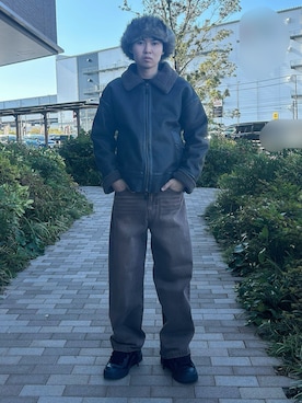 「アイテム（ミリタリージャケット）」を使った、府川広登さん（メンズ・172cm）の冬コーディネート