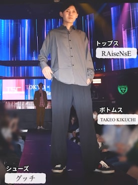 「アイテム（スラックス）」を使った、府川広登さん（メンズ・172cm）の夏コーディネート