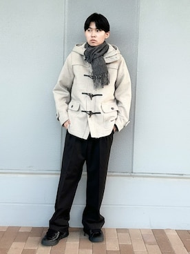 「アイテム（ダッフルコート）」を使った、府川広登さん（メンズ・172cm）の冬コーディネート