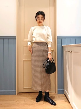 「アイテム（ボストンバッグ）」を使った、ayaさん（レディース・161cm）の秋コーディネート