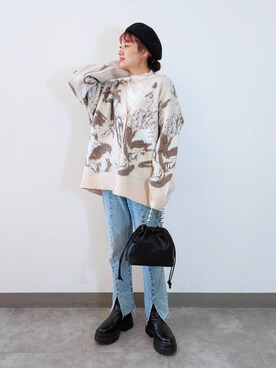 「若見え」｜「アイテム（ハンチング/ベレー帽）」を使った、ayaさん（レディース・161cm）の秋コーディネート