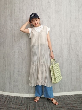 「シアーワンピース」｜「アイテム（キャップ）」を使った、ayaさん（レディース・161cm）の夏コーディネート