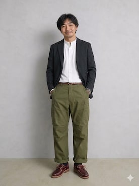 「YMCLKY（ワイエムシーエルケーワイ）のアイテム（カーゴパンツ、グリーン系）」を使った、s.s.waveさん（メンズ・169cm）の夏コーディネート