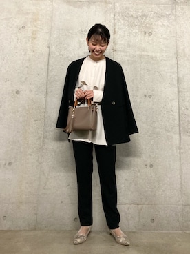 「SENSE OF PLACE by URBAN RESEARCH（センスオブプレイスバイアーバンリサーチ）のアイテム（ノーカラージャケット）」を使った、おりなさん（レディース・158cm）の秋コーディネート