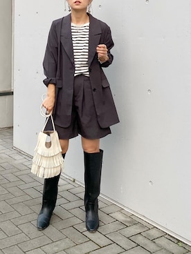 「フリンジバッグ」｜「アイテム（ジャケット/アウター）」を使った、mikaさん（レディース・157cm）の秋コーディネート