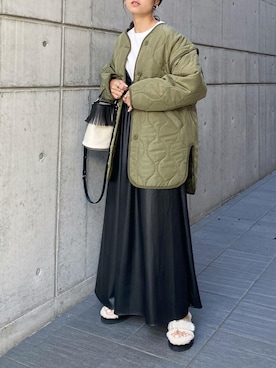 「レザーワンピース」｜「アイテム（ジャケット/アウター）」を使った、mikaさん（レディース・157cm）の秋コーディネート