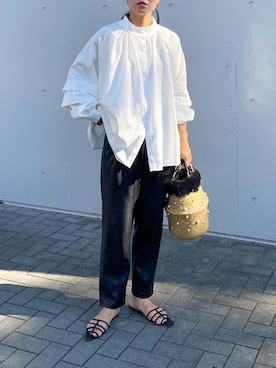 「ファーカゴバッグ」｜mikaさん（レディース・157cm）の秋コーディネート