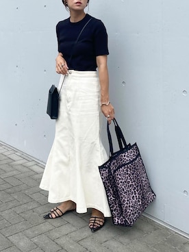 「リブクルーネックt」｜mikaさん（レディース・157cm）の夏コーディネート