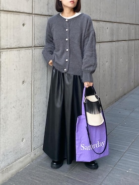 「レザーワンピース」｜「アイテム（バッグ）」を使った、mikaさん（レディース・157cm）の秋コーディネート