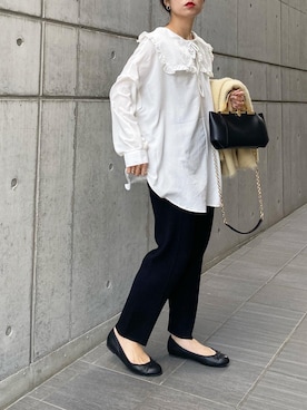 「アイテム（バレエシューズ）」を使った、mikaさん（レディース・157cm）の冬コーディネート