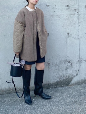 「rectangle（レクタングル）のアイテム（ノーカラージャケット）」を使った、mikaさん（レディース・157cm）の秋コーディネート