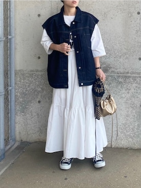 「ベストコーデ」｜「アイテム（デニムジャケット）」を使った、mikaさん（レディース・157cm）の春コーディネート