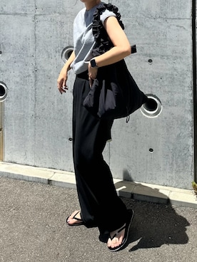 「巾着バッグ」｜「アイテム（パンツ）」を使った、mikaさん（レディース・157cm）の夏コーディネート