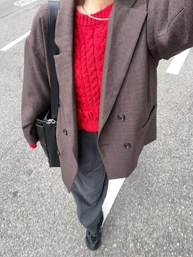 「アイテム（ポロシャツ、レッド系）」を使った、saeさん（レディース・155cm）の秋コーディネート